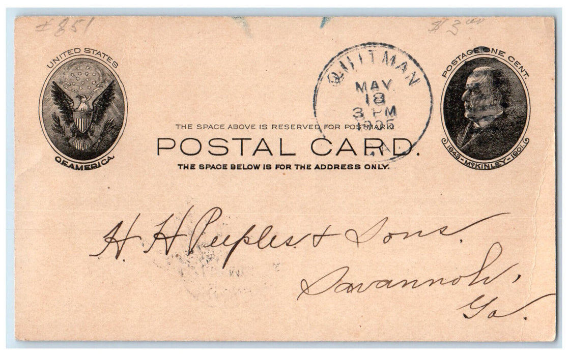 1905 Finger Grain Cradles Order Savannah Georgia GA Quitman GA Postal Card