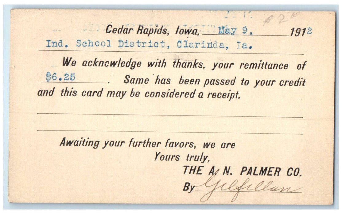 1913 Ind. School District Clarinda IA Cedar Rapids IA Antique Postal Card