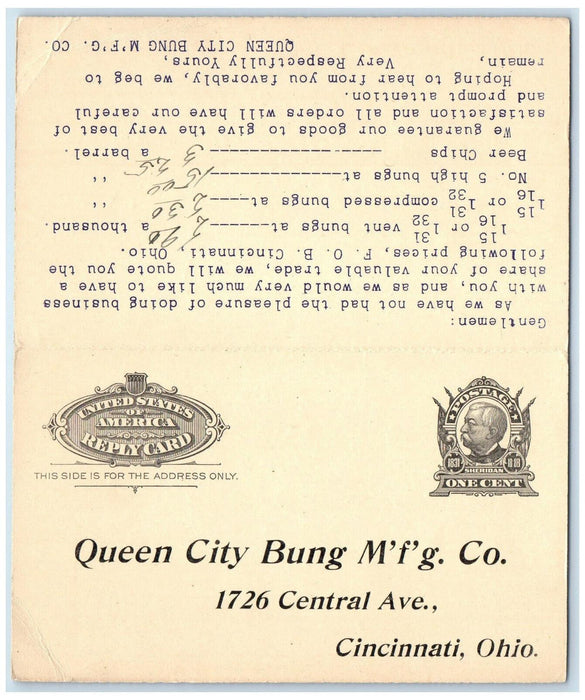 c1940's Queen City Bung Manufacturing Co. Cincinnati Ohio OH Postal Card