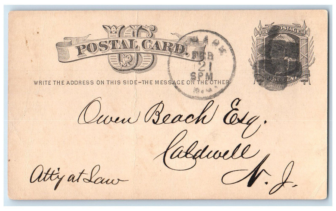 1876 Members Bar Essex County Meeting Caldwell Newark NJ Lawyers Postal Card
