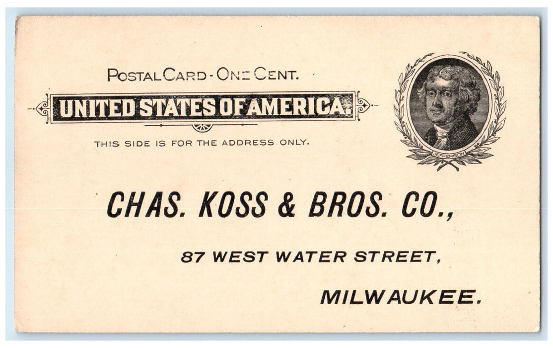 c1950's Chas. Koss & Bros. Co Milwaukee Wisconsin WI Unposted Postal Card