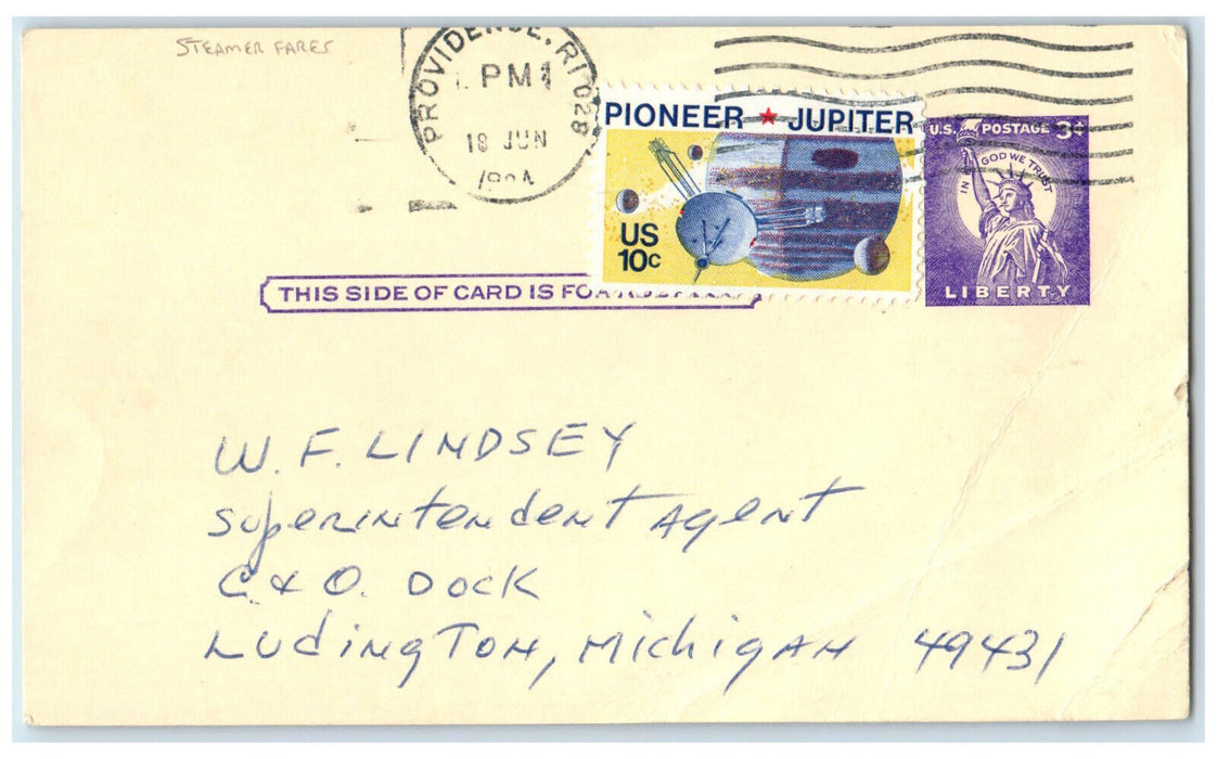 c1930's Steamer Fares Ferry Schedule North Kingstown RI Postal Card