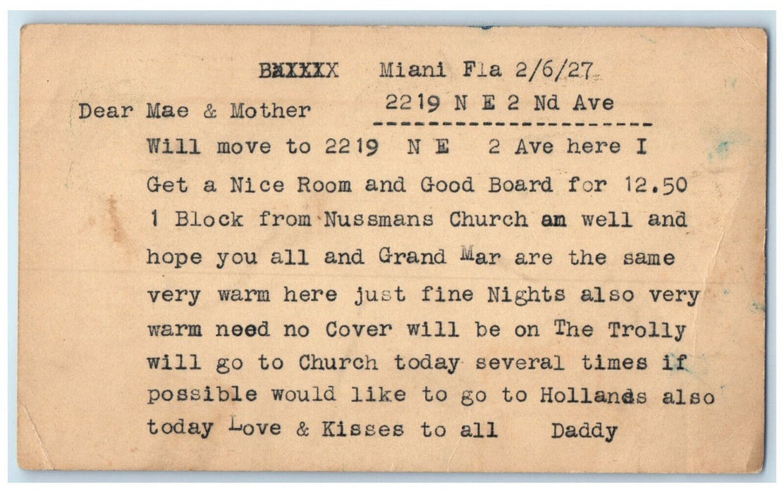 1927 Daddy Getting Nice Room and Good Board Message Miami Florida FL Postal Card