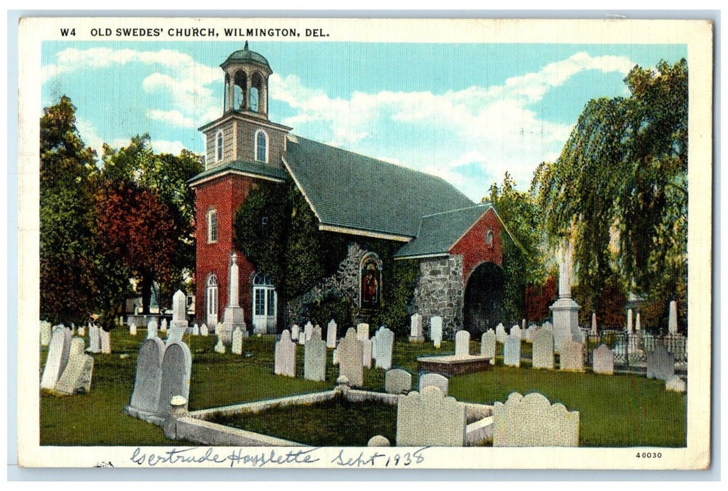 1938 Old Swedes Church Building Cemetery Wilmington Delaware DE Vintage Postcard