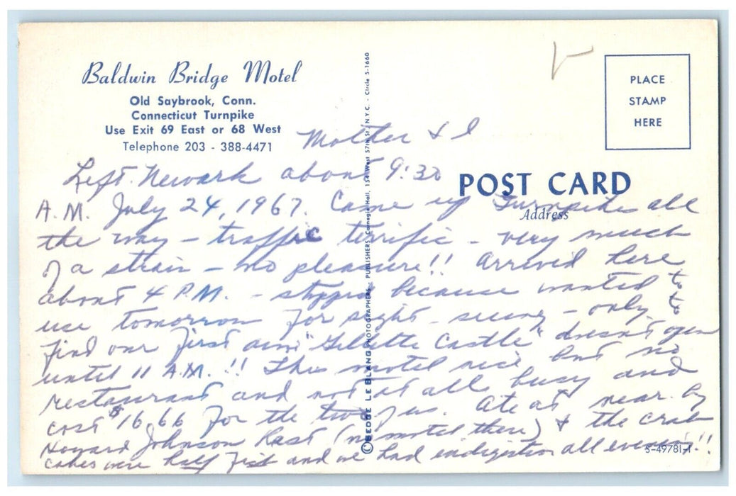 c1960 Baldwin Bridge Motel Old Turnpike Saybrook Connecticut CT Vintage Postcard