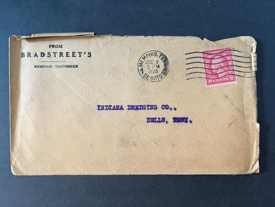 1920 Bradstreet's Memphis Tennessee To Bells Indiana Dredging Co 2 Cent Cover
