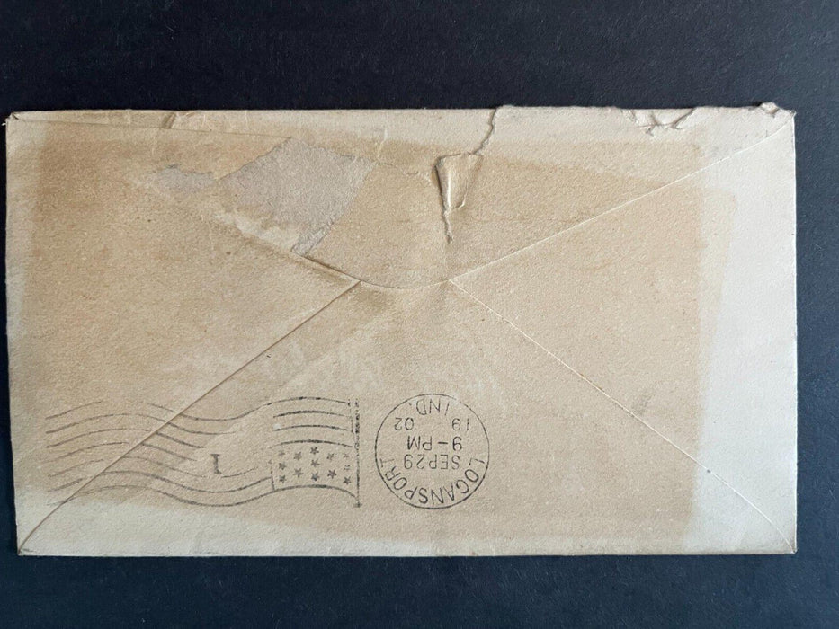1902 Porter & Company Culver Indiana To Logansport Duplex Cancel 2 Cent Cover