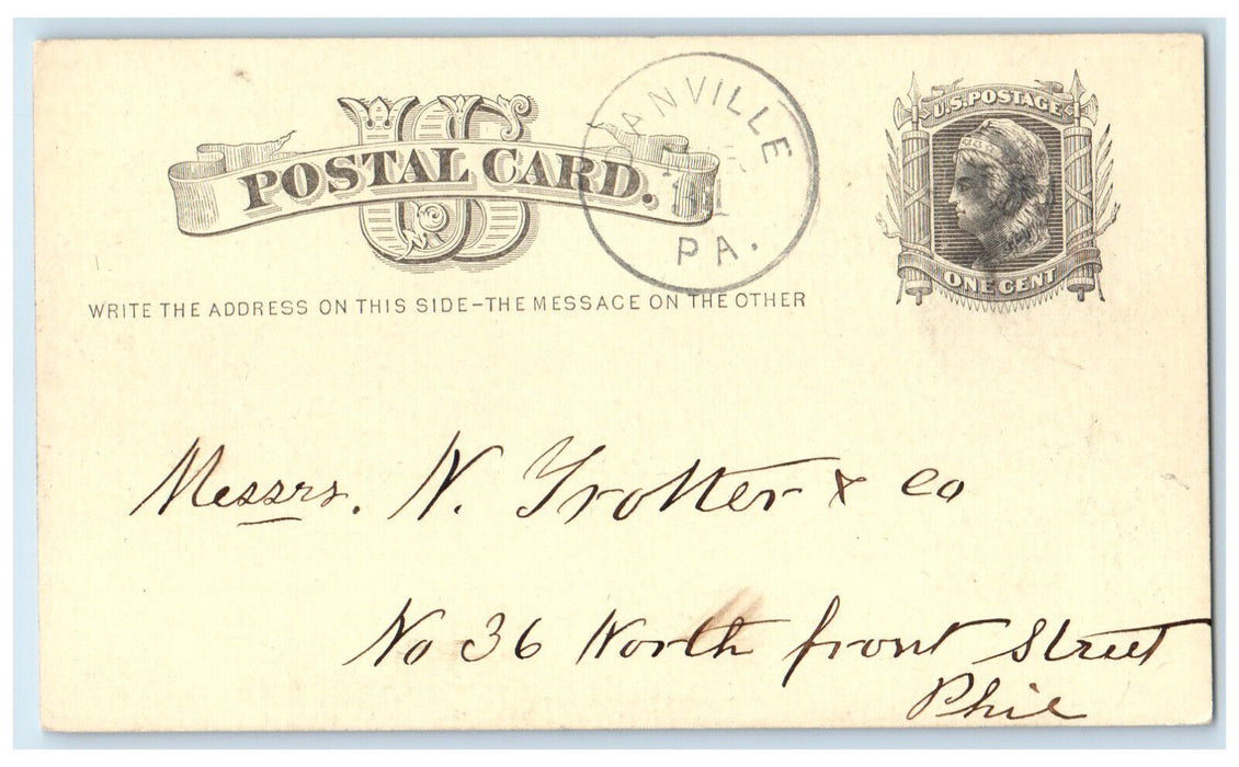 1876 Two Bundles of Sheet Message Danville Pennsylvania PA Postal Card
