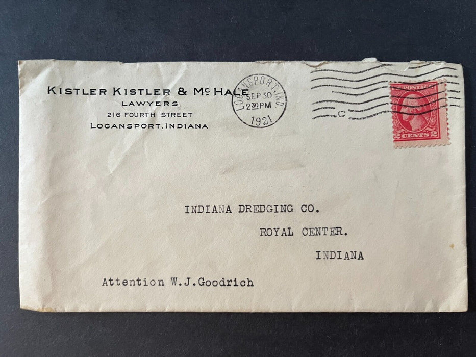 1921 Kistler Kistler & McHale Lawyers Logansport Indiana To Royal Center Cover