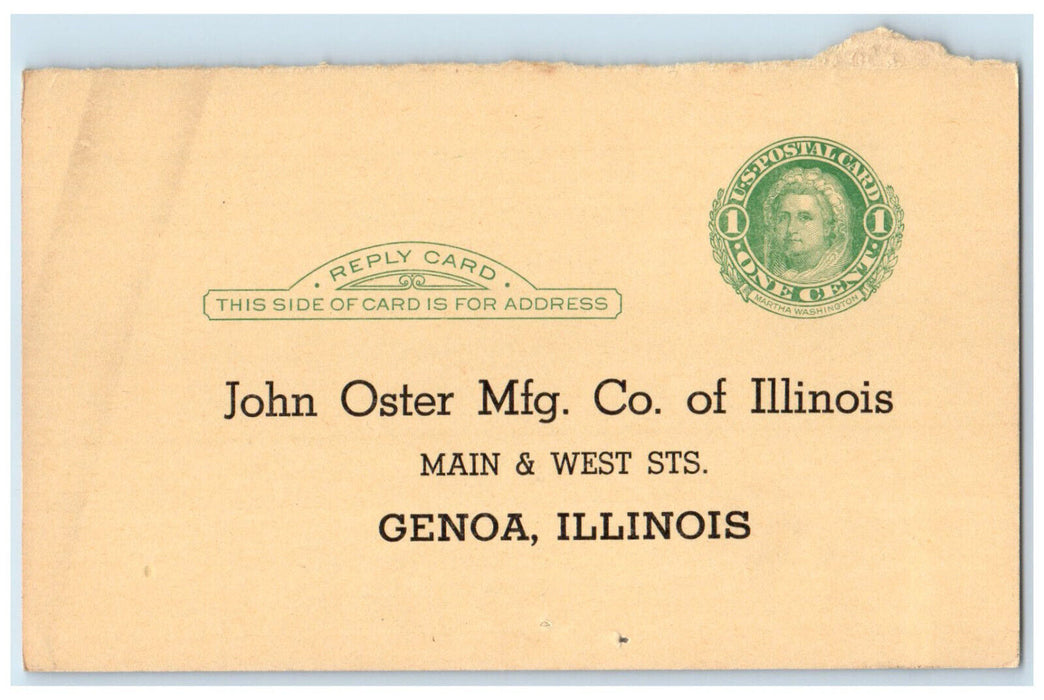 1943 John Oster Mfg. Co. of Illinois Genoa Illinois IL Vintage Postal Card