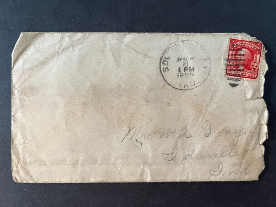 1905 Mr. Gray South Whitley Indiana To Idaville Duplex Cancel 2 Cent Cover