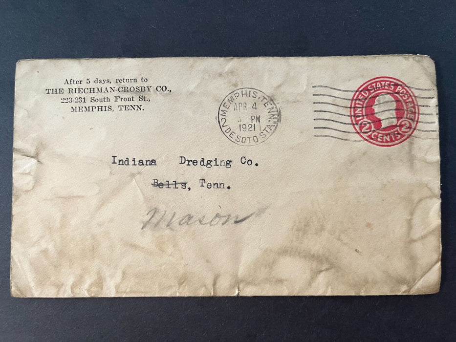 1921 The Riechman Crosby Co. Memphis Tennessee Indiana Dredging Co. 2 Cent Cover