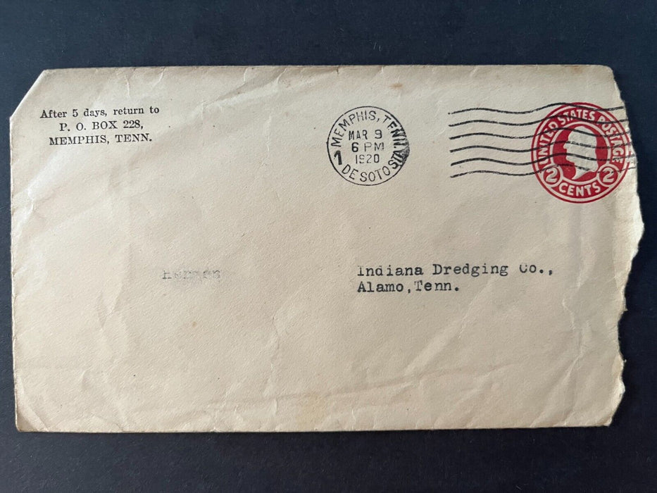 1920 PO Box 228 Memphis Tennessee To Alamo Doane Cancel 2 Cent Cover