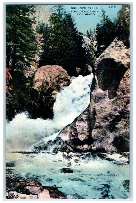 c1910 Scenic View Boulder Falls Waterfalls River Boulder Canon Colorado Postcard