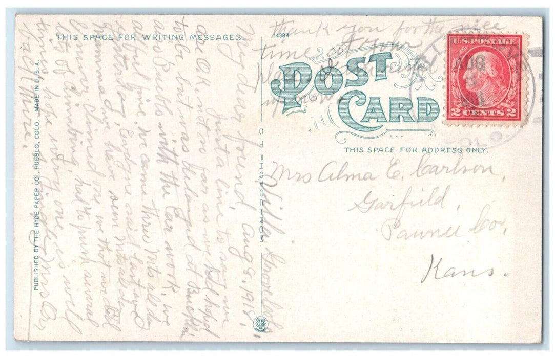1918 Exterior View Central High School Building Cars Pueblo Colorado CO Postcard