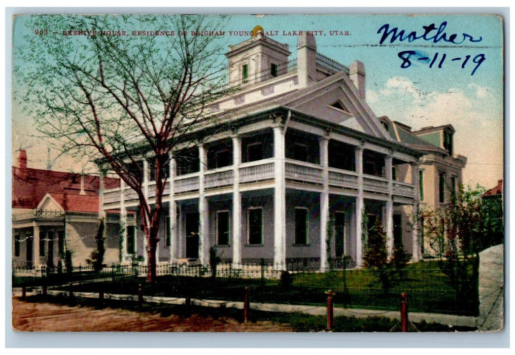 1919 Exterior Beehive House Residence Brigham Young Salt Lake City Utah Postcard