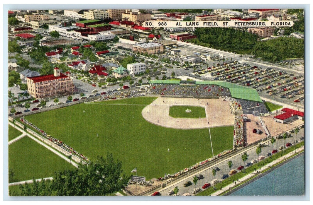 c1940 Birds Eye View Al Lang Field Baseball Sport St Petersburg Florida Postcard