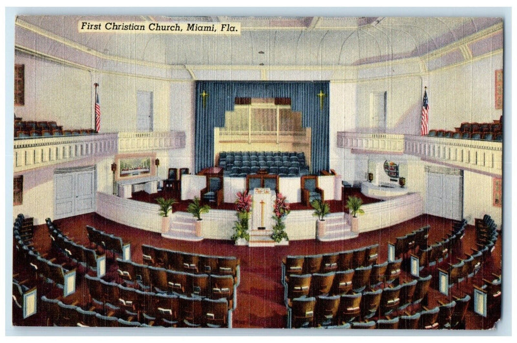 1952 Interior View First Christian Church Altar Miami Florida FL Posted Postcard