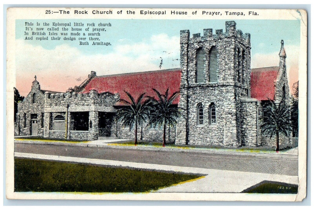 1925 Exterior View Rock Church Episcopal House Prayer Tampa Florida FL Postcard