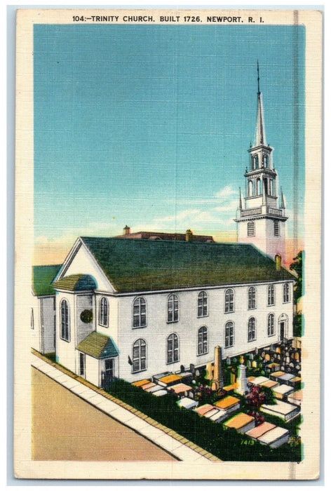 1950 Aerial View Trinity Church Building Newport Rhode Island RI Posted Postcard