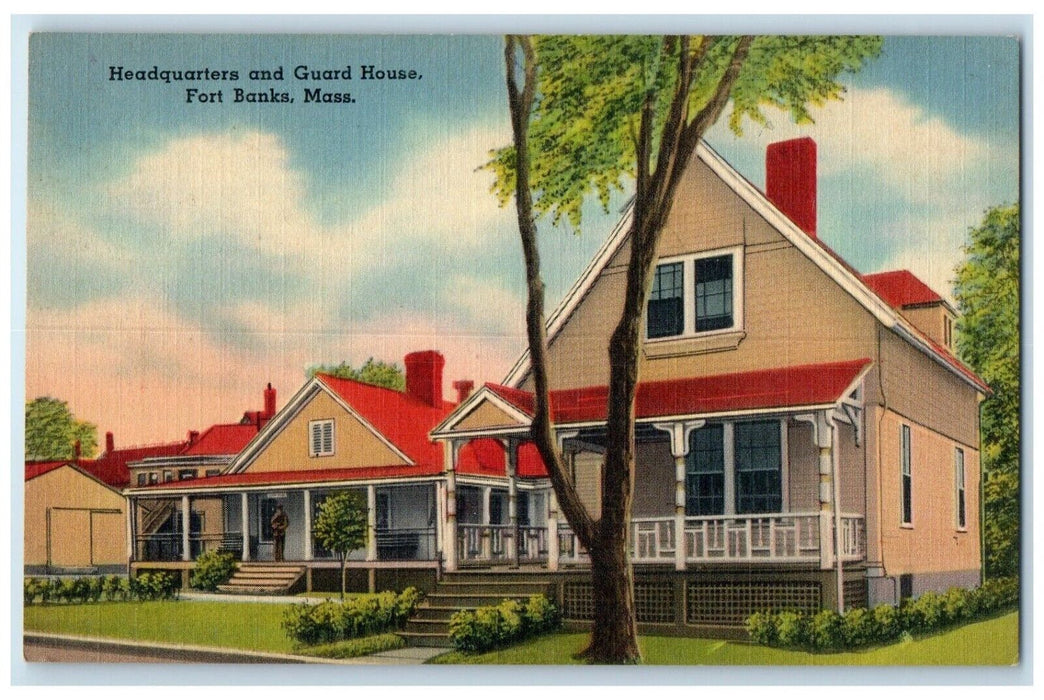 1940 Exterior View Headquarters Guard House Fort Banks Massachusetts MA Postcard