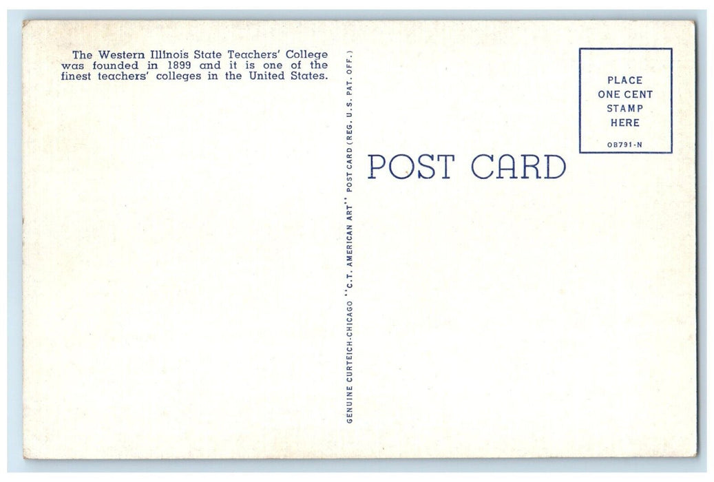 c1940 Administration Building Western Illinois State Teachers Macomb IL Postcard