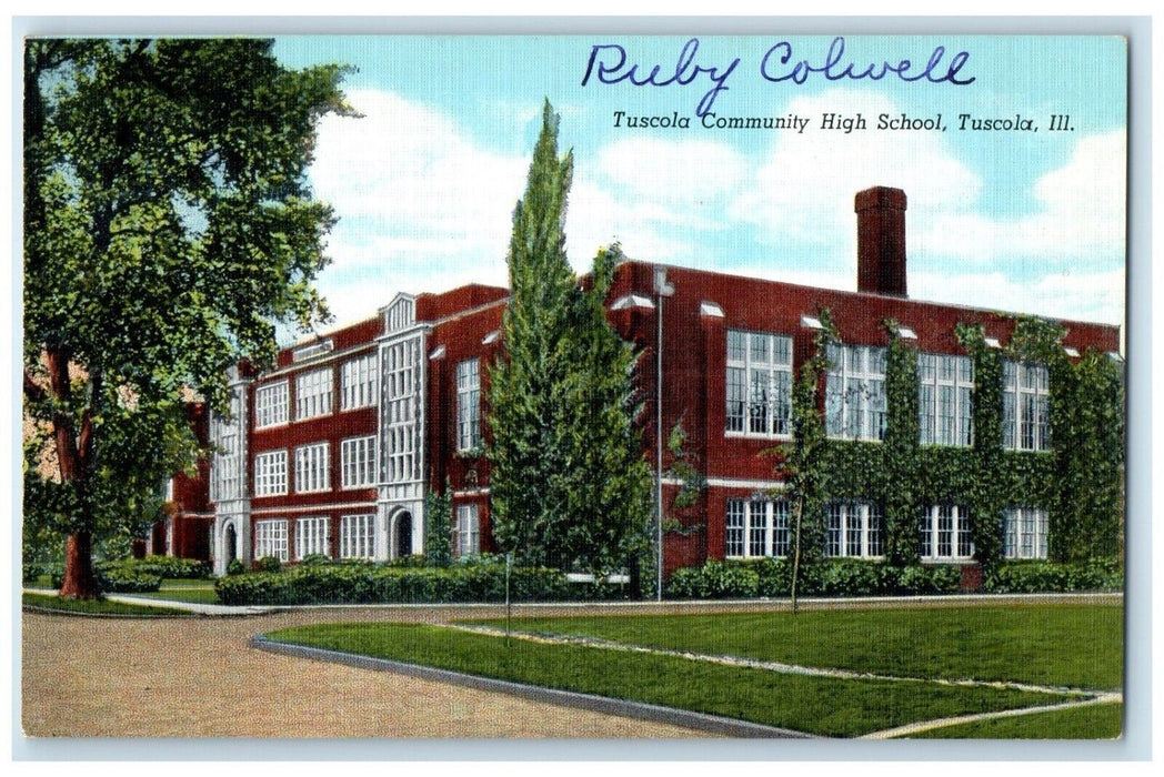 c1940 Tuscola Community High School Exterior Building Tuscola Illinois Postcard