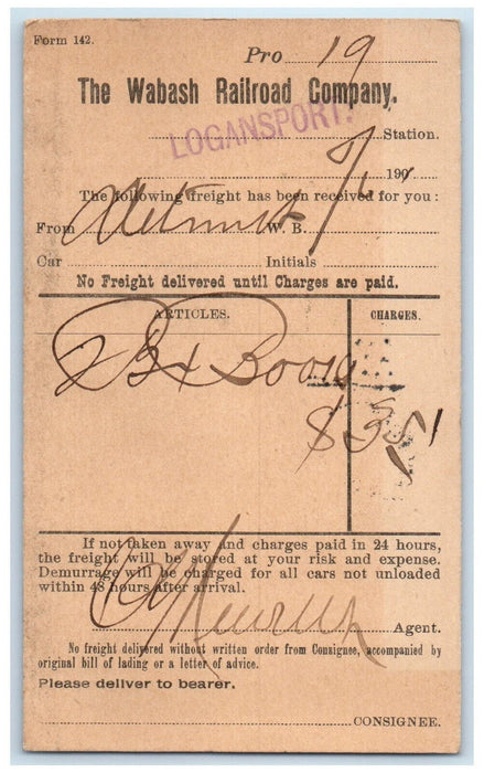 1901 The Wabash Railroad Company Logansport Indiana IN Antique Postal Card