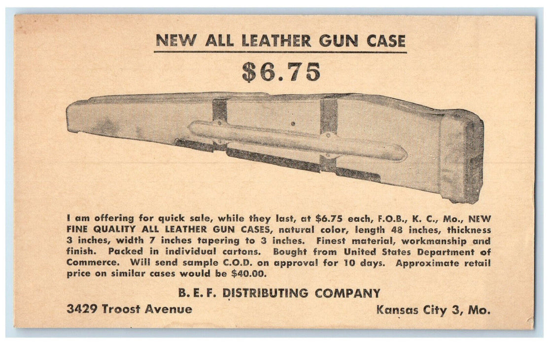 c1940's Gun Case BEF Distributing Company Kansas City Missouri MO Postal Card