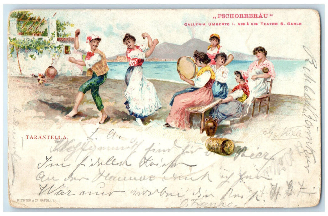 1900 Dancing Scene Pschorrbrau Tarantella Italy Antique Posted Postcard