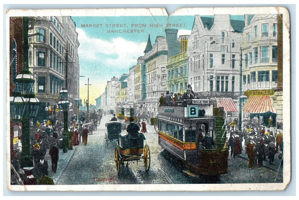 1909 Market Street From High Street Manchester England Antique Postcard