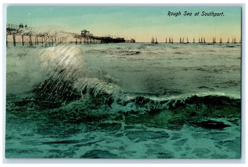 c1910 Rough Sea at Southport Merseyside England Antique Unposted Postcard