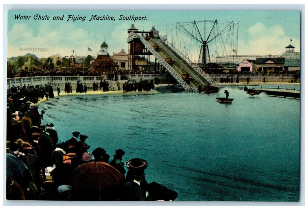 c1910 Water Chute and Flying Machine Southport Merseyside England Postcard