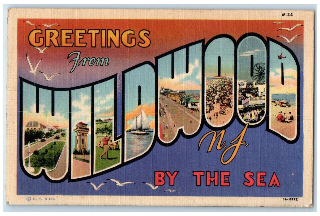 1943 Greetings From By The Sea Multiview Big Letter Wildwood New Jersey Postcard