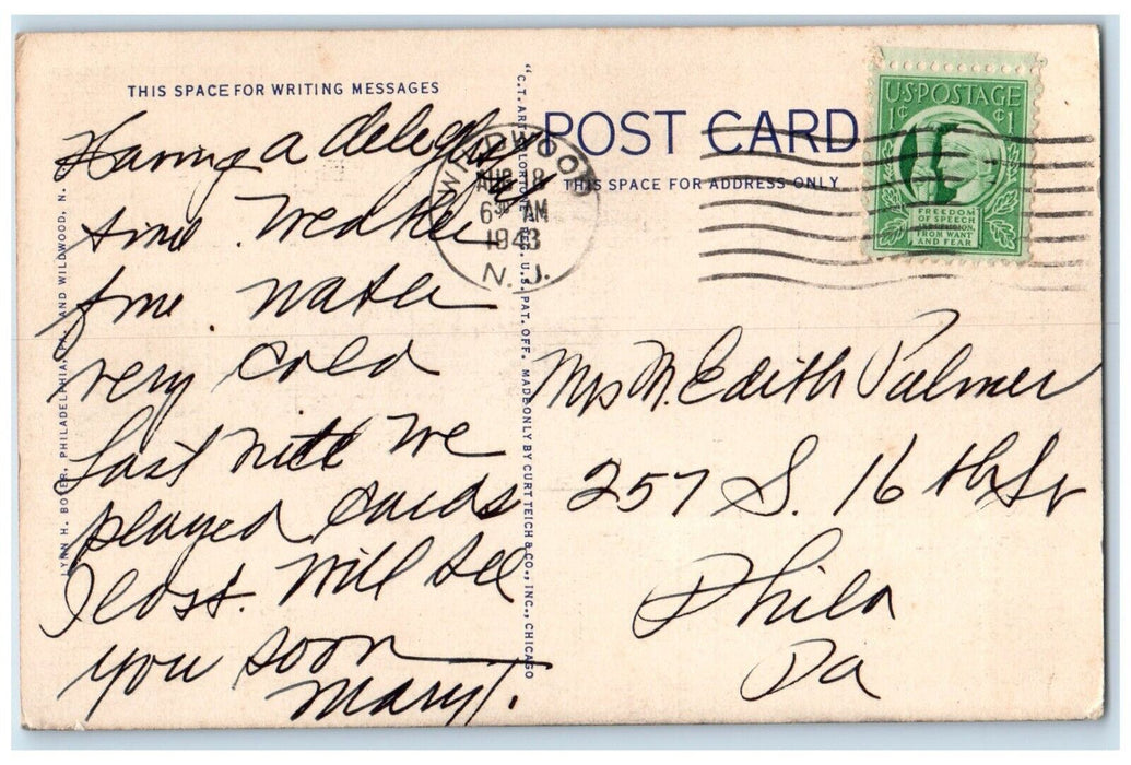 1943 Greetings From By The Sea Multiview Big Letter Wildwood New Jersey Postcard