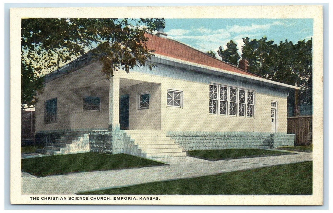 c1920 Christian Science Church Chapel Exterior Building Emporia Kansas Postcard