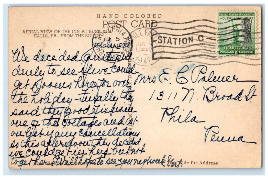 1941 Aerial View Inn Buck Hill Falls South Exterior Field Pennsylvania Postcard