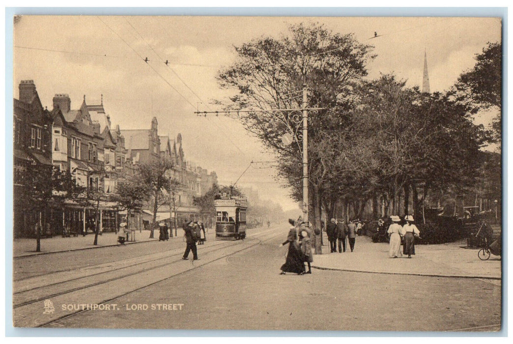 c1910 Southport Lord Street Merseyside England Trolley Car Tuck Art Postcard