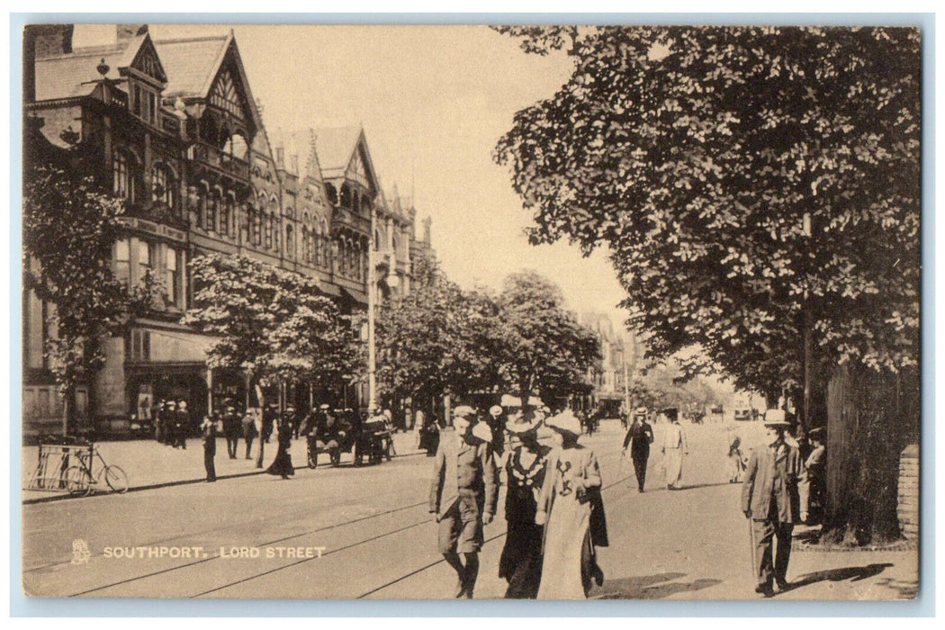 c1910 Crowd Walking Southport Lord Street England Unposted Tuck Art Postcard