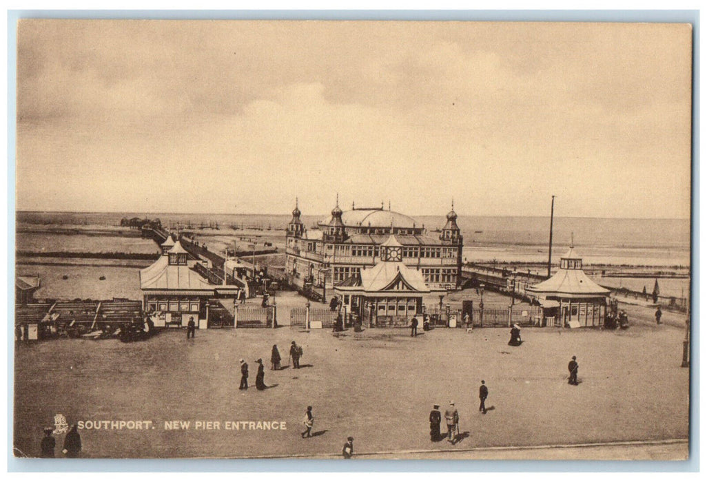 c1910 Southport New Pier Entrance England Unposted Tuck Art Postcard