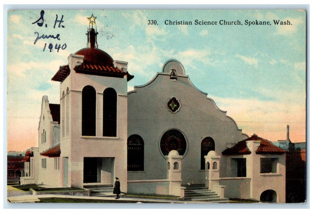 c1910 Christian Science Church Chapel Exterior Stair Spokane Washington Postcard