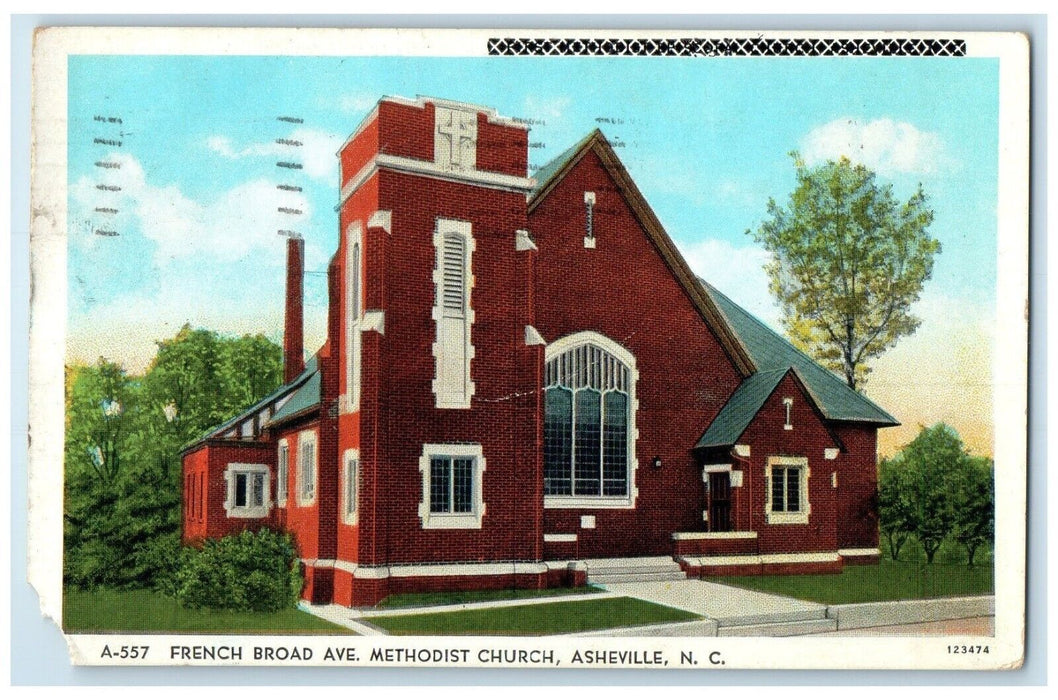 1943 French Broad Ave. Methodist Church Chapel Asheville North Carolina Postcard