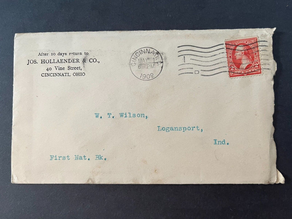 1902 Jos. Hollaender & Co. Cincinnati Ohio Logansport Indiana 2 Cent Cover