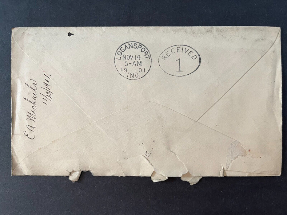 1901 National Metallic Bedstead Co. Marion Indiana Logansport Flag Cancel Cover