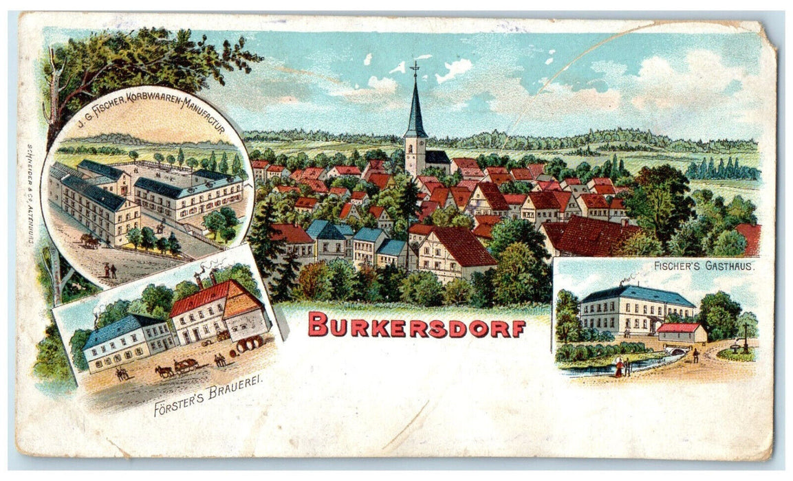 c1905 Burkersdorf Baskets Manufacturer Brewery Inn Germany Multiview Postcard