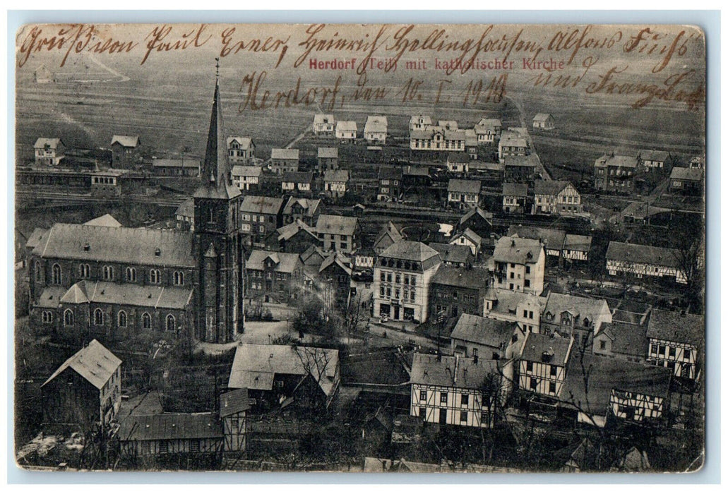 c1910 Herdorf (Teil) With Catholic Church Altenkirchen Germany Posted Postcard