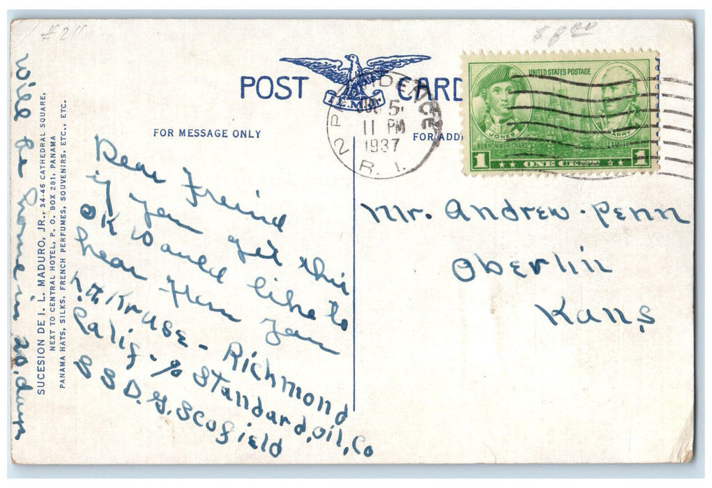 1937 USS Saratoga HMS Despatch in Miraflores Locks Panama Canal Postcard