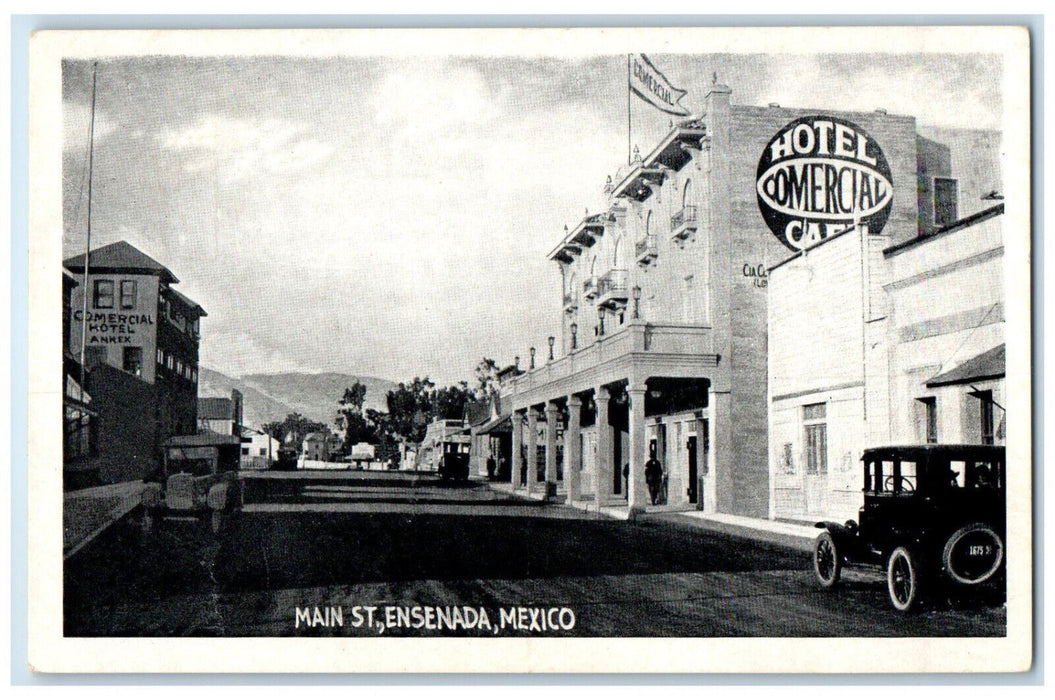 c1950's Hotel Comercial Cafe Main Street Ensenada Mexico Vintage Postcard