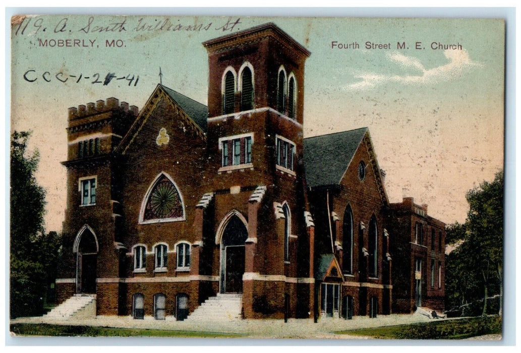 1909 Fourth Street M.E. Church Exterior Building Stair Moberly Missouri Postcard