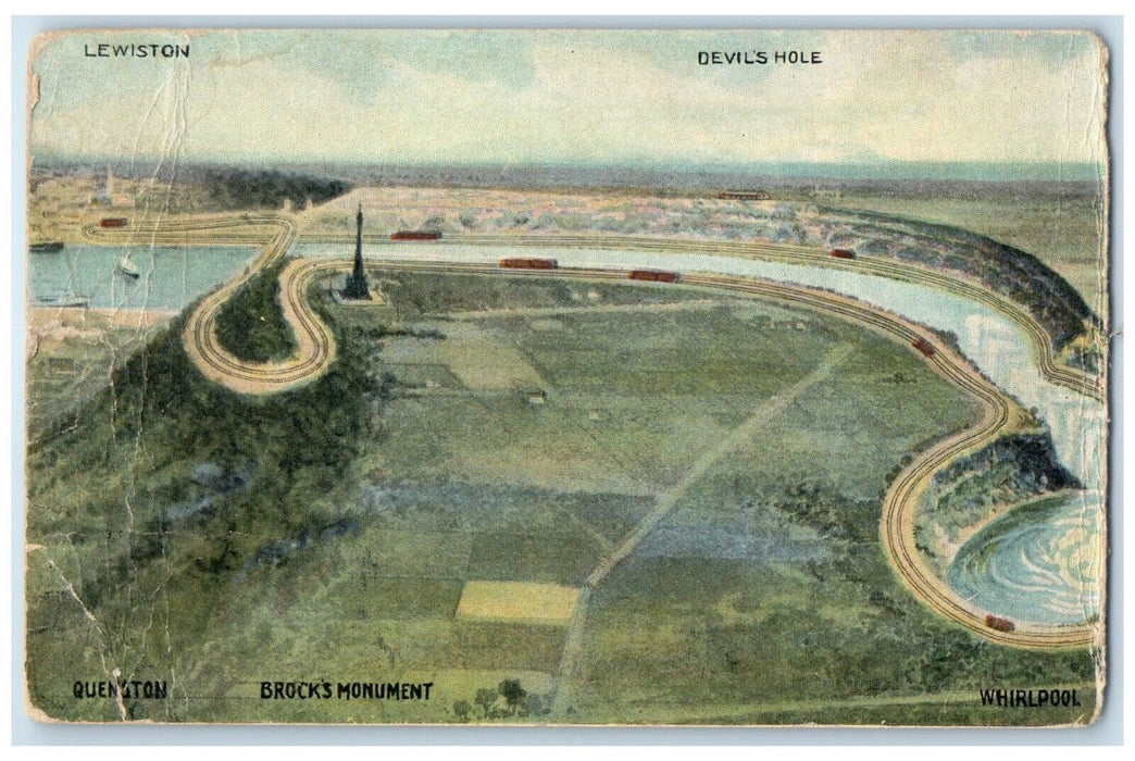 1910 Aerial Lewiston Devils Hole Brocks Monument Niagara Falls New York Postcard